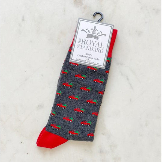 Men's Christmas Truck Socks - Gray/Red