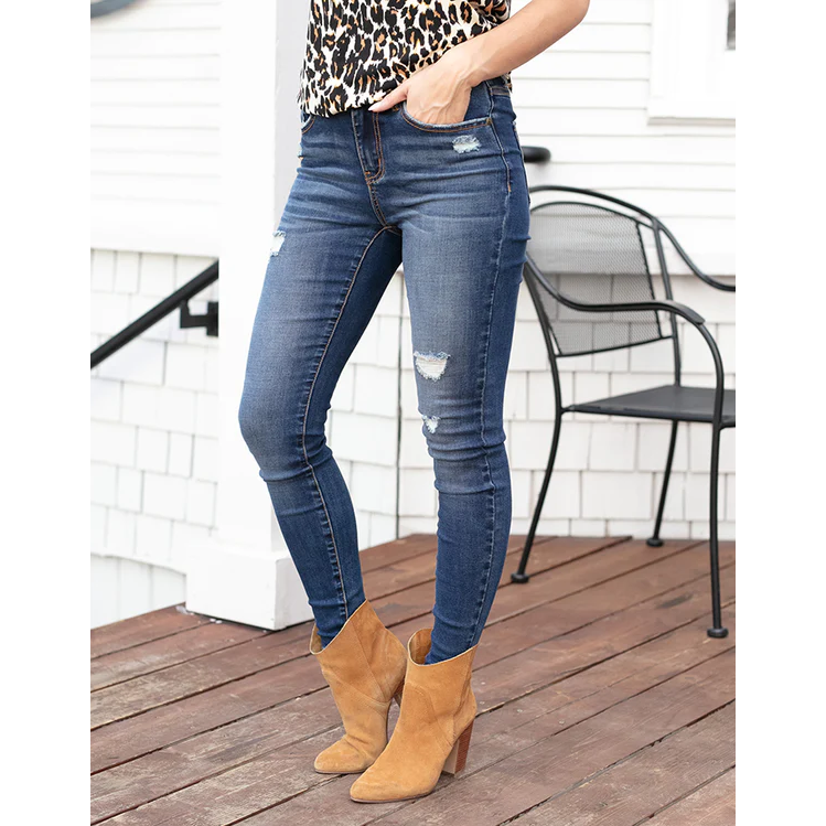 Grace and Lace Repurpose Denim - Lightly Distressed Dark Mid-Wash
