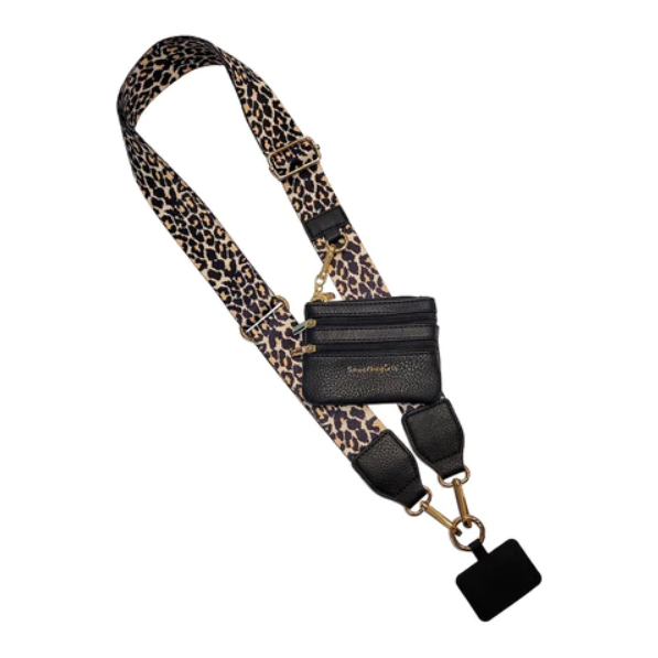 Save the Girls Clip & Go Phone Strap - Cross Body Phone String with Zipper Wallet Pouch - Leopard