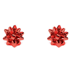 Small Metallic Present Bow Stud Earring - Red