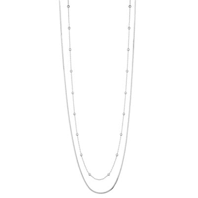 Layered Chain Necklace w/ Small Beads - Silver