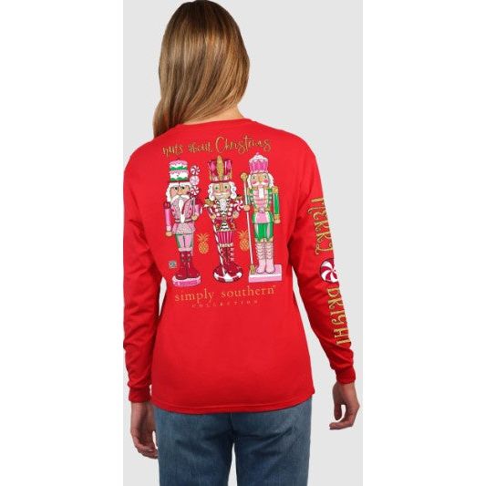 Nuts About Christmas-Long Sleeve Simply Southern Tee - Red