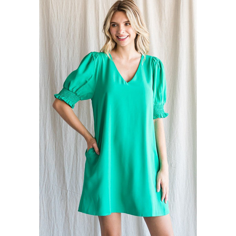 Denise Solid Side Pockets Dress - Emerald
