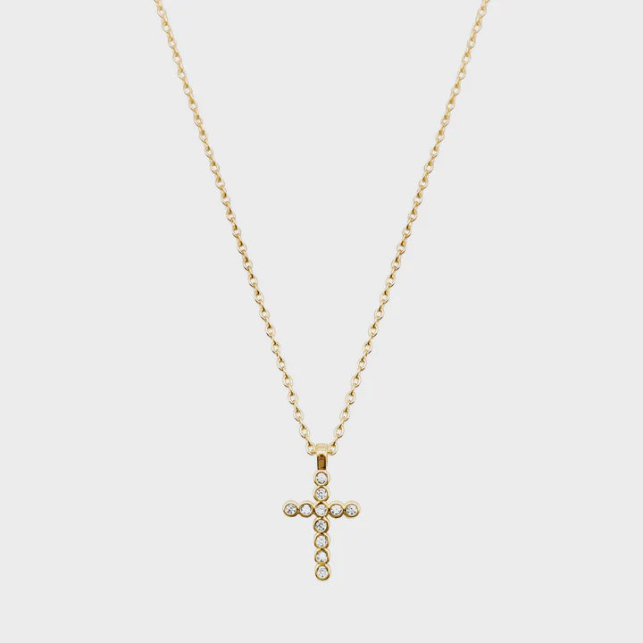 Delicate CZ Cross Pendant Necklace - Gold