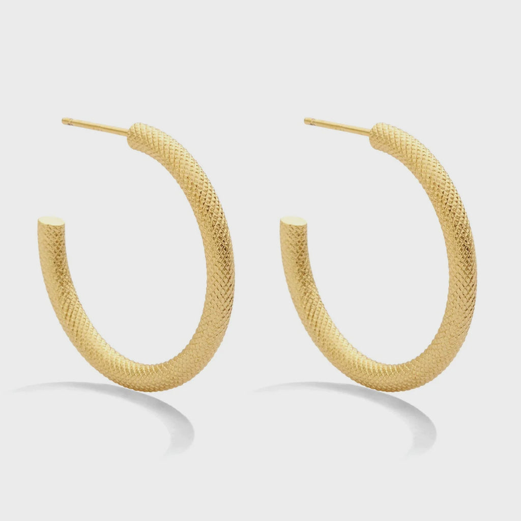 Textured Medium Thick Hoops - Gold