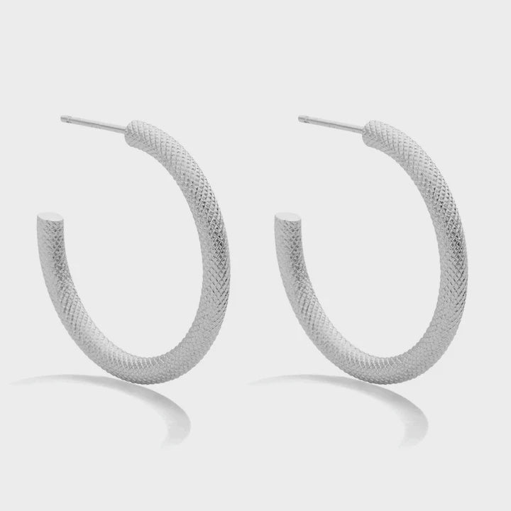 Textured Medium Thick Hoops - Silver