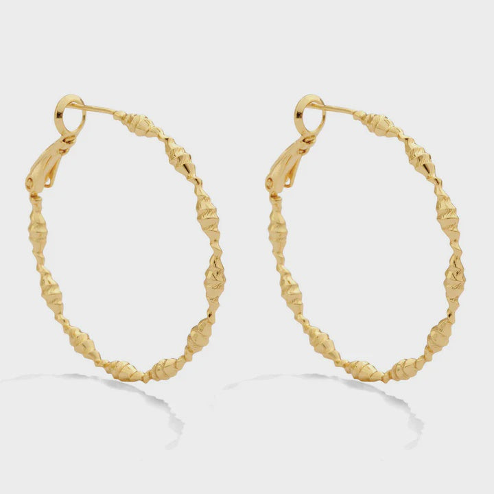 Medium Textured Lever Back Hoops - Gold