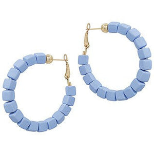 Square Clay Bead Hoops - Blue Fog