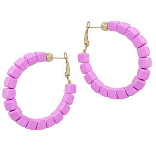Square Clay Bead Hoops - Lavender
