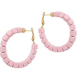 Square Clay Bead Hoops - Light Pink