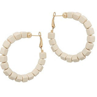 Square Clay Bead Hoops - Natural