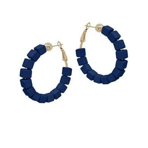 Square Clay Bead Hoops - Navy