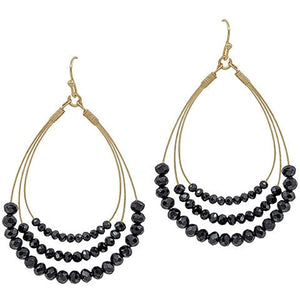 3 Layered Glass Beads Wire Earring - Black