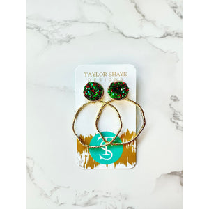 Taylor Shaye Designs - Holiday Glitter Top  Hoops - Red Green