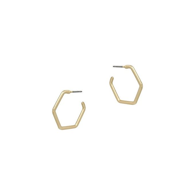 Thin Hexagon Shape Metal Hoop Earrings - Gold