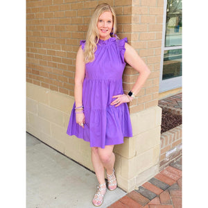 Beth Ruffle Tiered Mock Neck Dress - Lavender - FINAL SALE