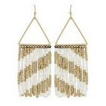 Triangle & Seed Bead Tassel Earrings - White/Gold