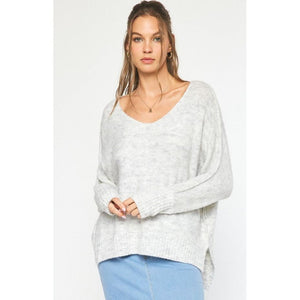 Marley V-Neck Long Sleeve Sweater - Light Grey