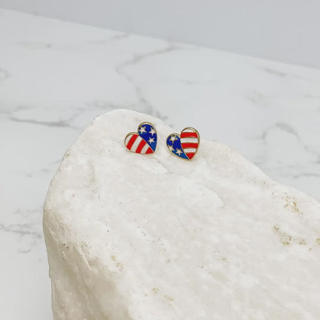 American Flag Heart Enamel Stud Earrings