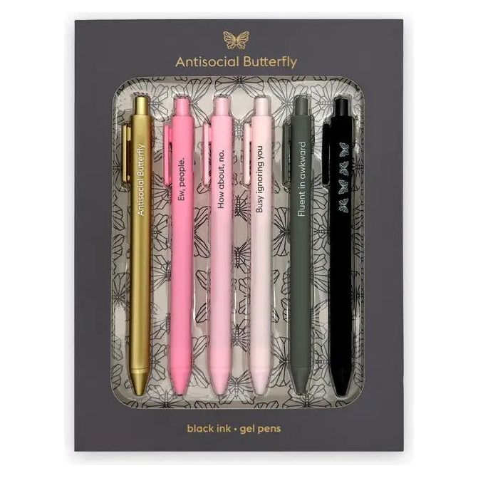 Antisocial Butterfly Quotable Gel Pen Set - Set of 6