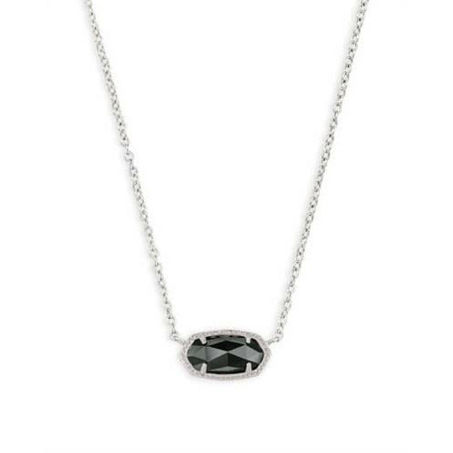 KENDRA SCOTT ELISA NECKLACE - RHODIUM - BLACK OPAQUE GLASS