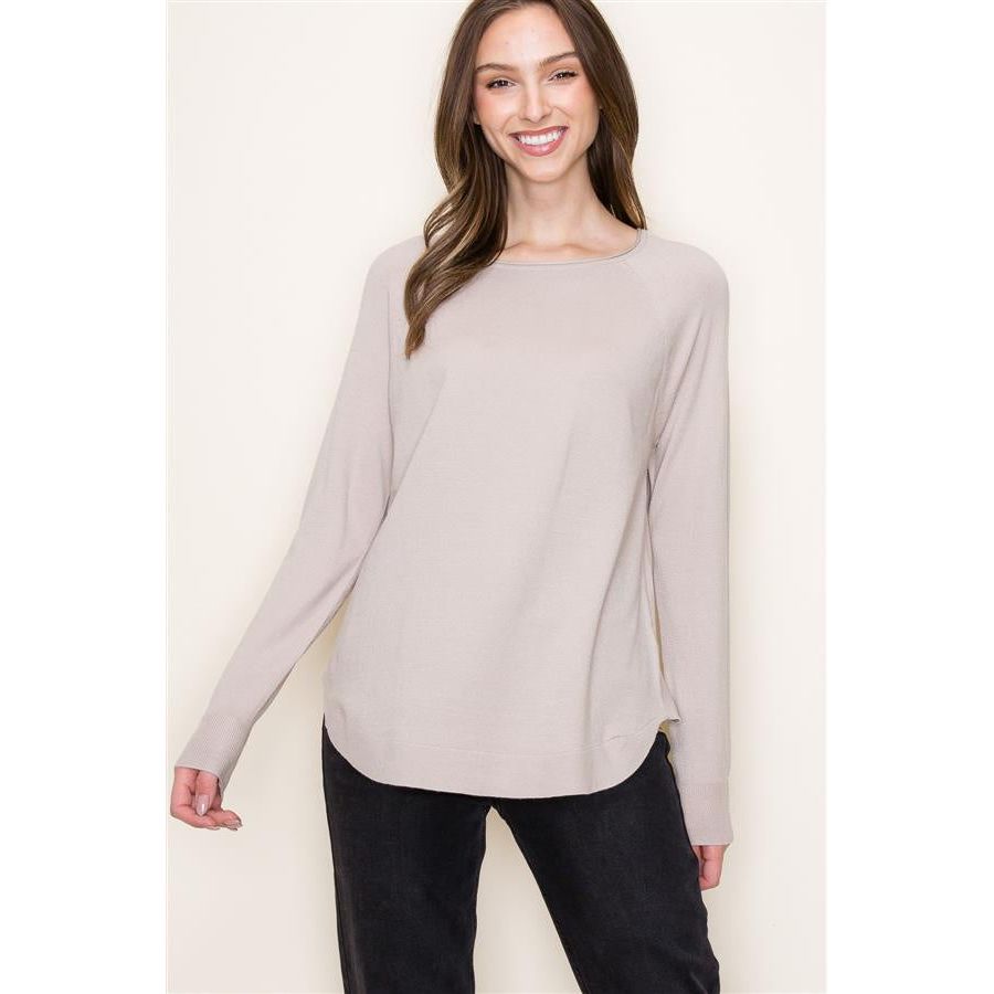 Eileen Basic Boat Neck Long Sleeve Pullover Sweater - Taupe