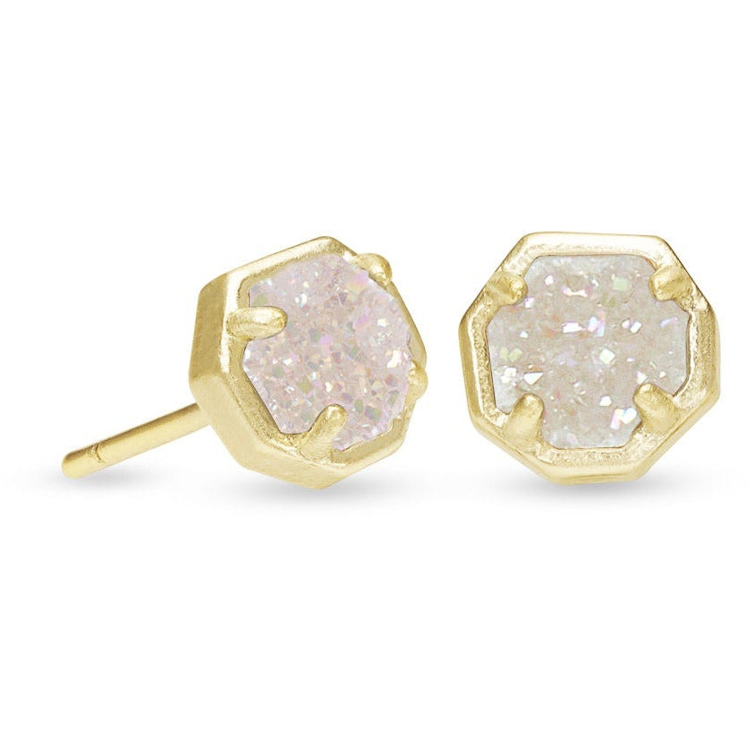 KENDRA SCOTT NOLA STUD EARRINGS GOLD IRIDESCENT DRUSY