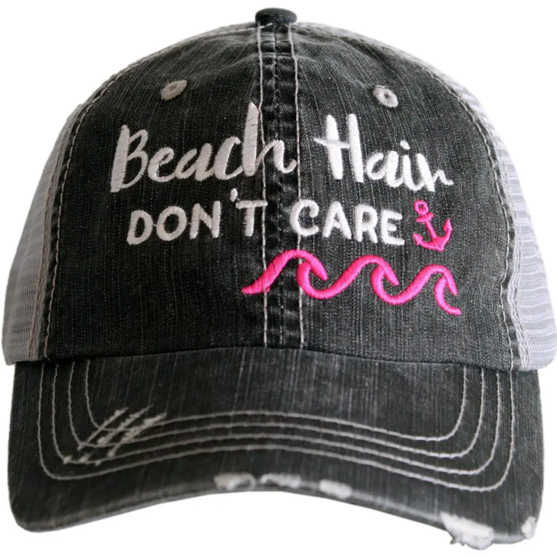 Beach Hair Don't Care Waves Trucker Hat - Hot Pink