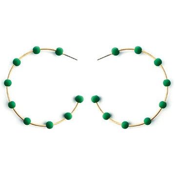 Beaded Metal Hoop Earrings - Green