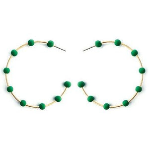 Beaded Metal Hoop Earrings - Green