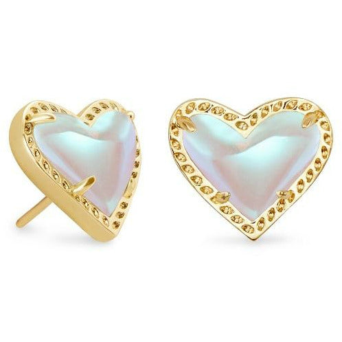 KENDRA SCOTT ARI HEART EARRINGS - GOLD - DICHROIC GLASS