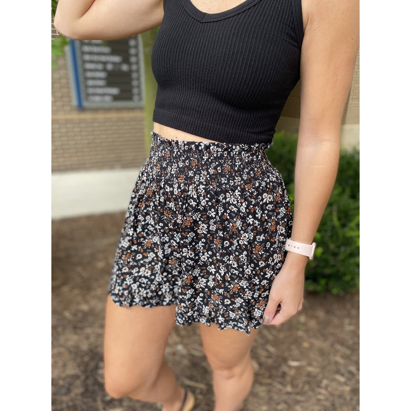 Grace and Lace Smocked Summer Shorts - Black Ditsy