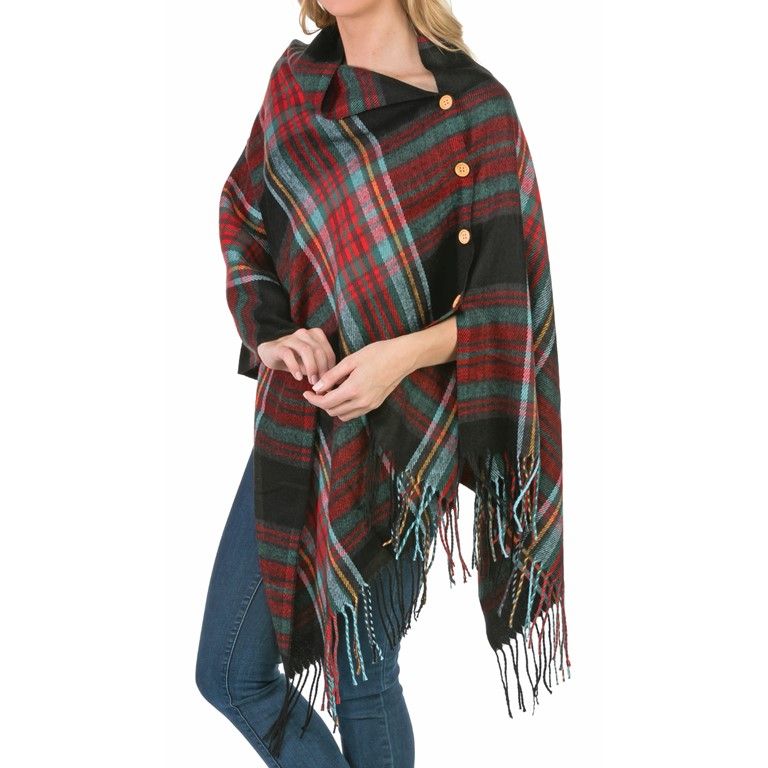 3-in-1 Plaid Wrap - Black and Multi-Color