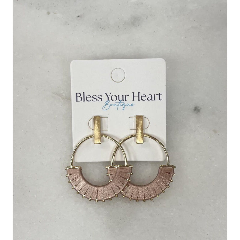 Thread Wrapped Circle Earrings - Blush