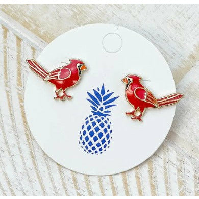 Cardinal Enamel Stud Earrings