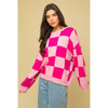 Bobbie Check Print Drop Shoulder Sweater - Pink/Fuchsia