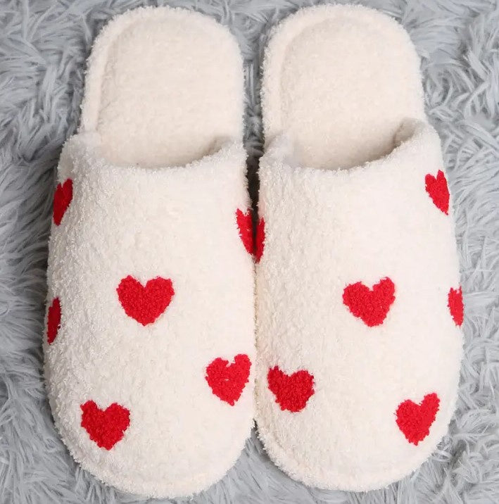 Red Heart Closed Toe Soft Luxury Slippers - White