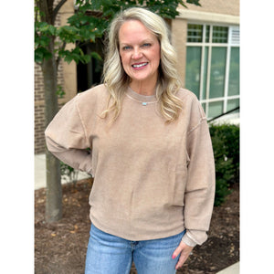 Calypso Essential Corded Crew Sweatshirt - Light Mocha