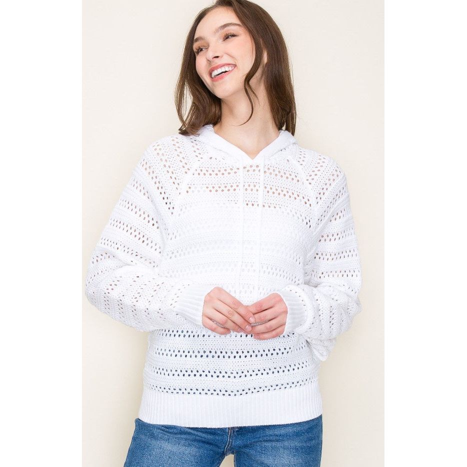 Kenna Crochet-Like Long Dolman Sleeve Sweater - Ivory