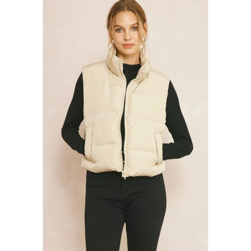 Hadlee Cropped Puffer Vest - Sand