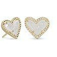 KENDRA SCOTT ARI HEART STUD EARRINGS - GOLD - IRIDESCENT DRUSY