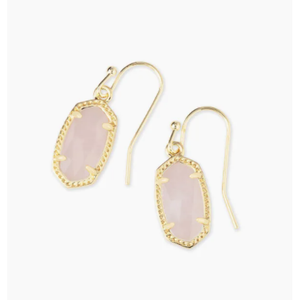 KENDRA SCOTT LEE DROP EARRINGS GOLD ROSE QUARTZ