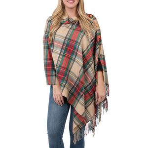 3-in-1 Plaid Wrap - Camel