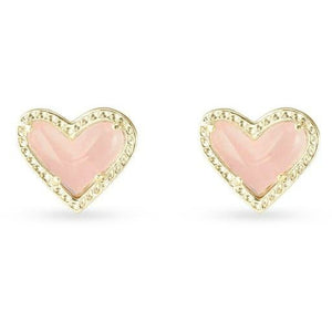 KENDRA SCOTT ARI HEART EARRINGS - GOLD - ROSE QUARTZ