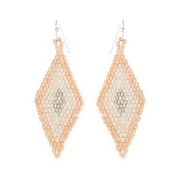 Diamond Pattern Seed Bead Earrings - Ivory