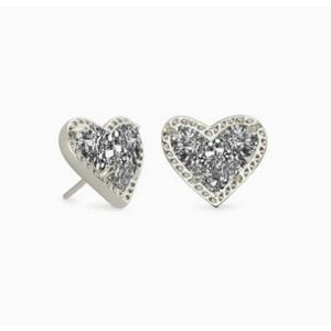 KENDRA SCOTT ARI HEART EARRINGS - RHODIUM - PLATINUM DRUSY