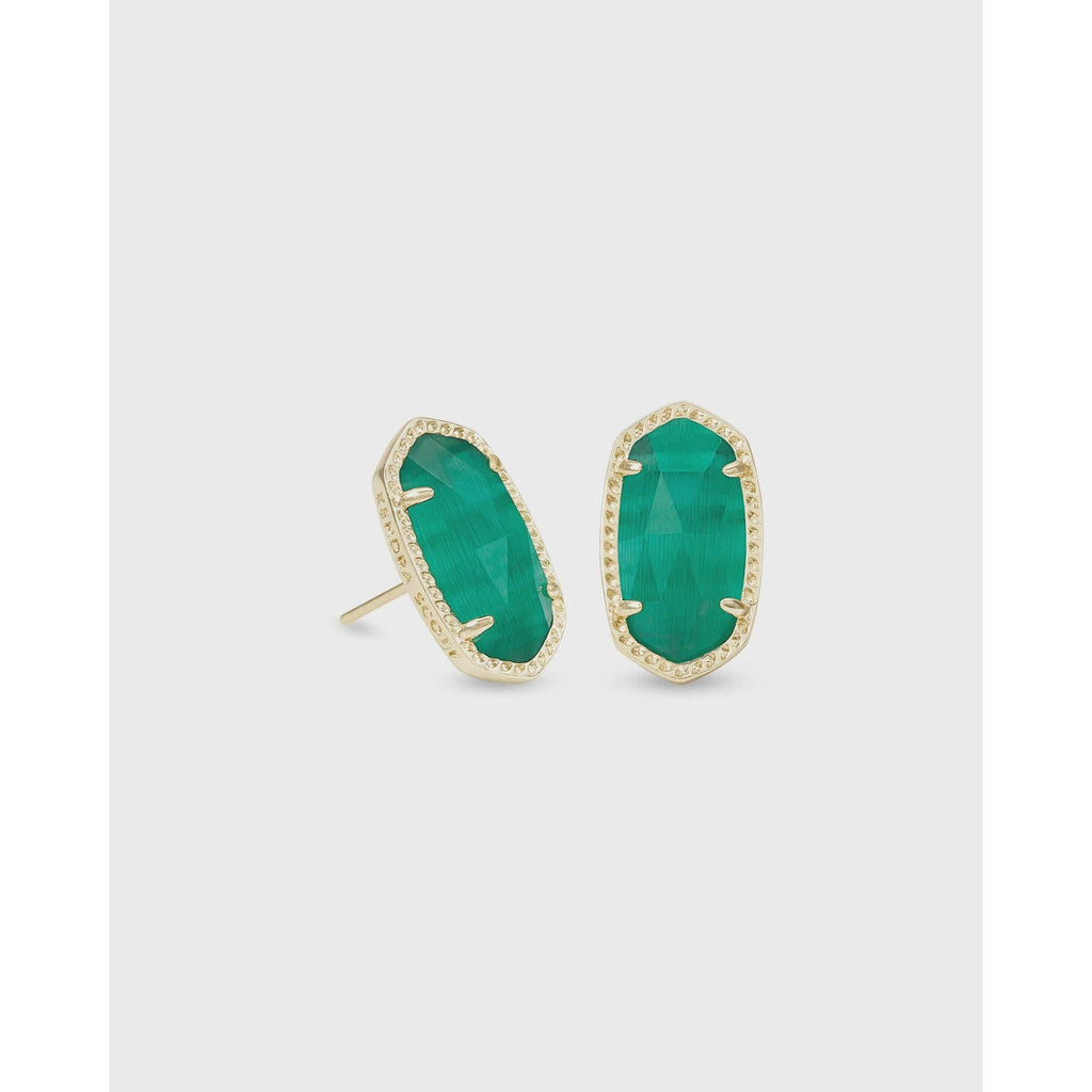 KENDRA SCOTT ELLIE STUD EARRINGS GOLD EMERALD CATS EYE