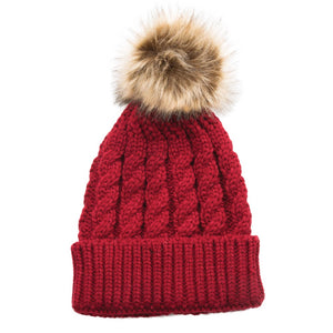 Emma Pom-Pom Knitted Hat - Ruby