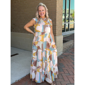 Drew Printed Tiered Maxi Dress - Mocha Combo