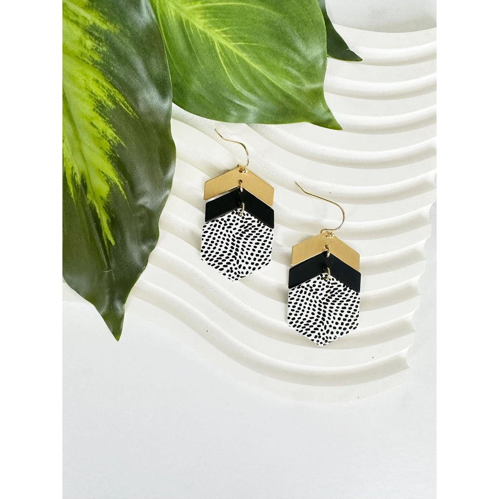 Geo Metal Color Coated Hexagon Earring - Black